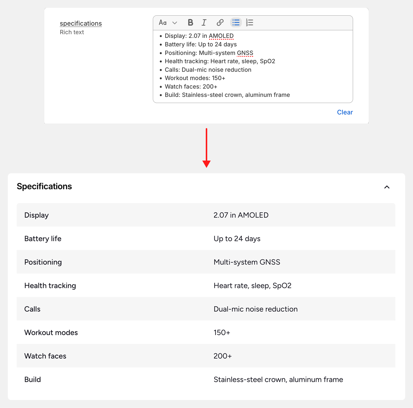 Configuration using a rich text metafield