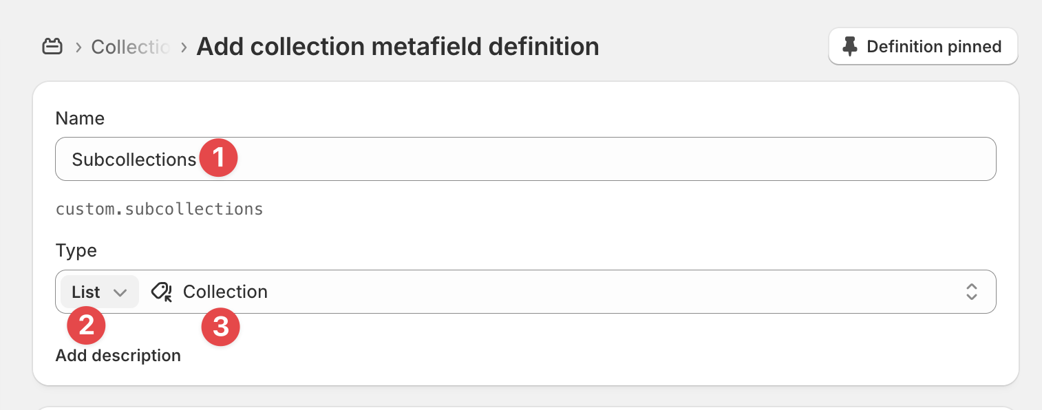 Subcollections metafield definition