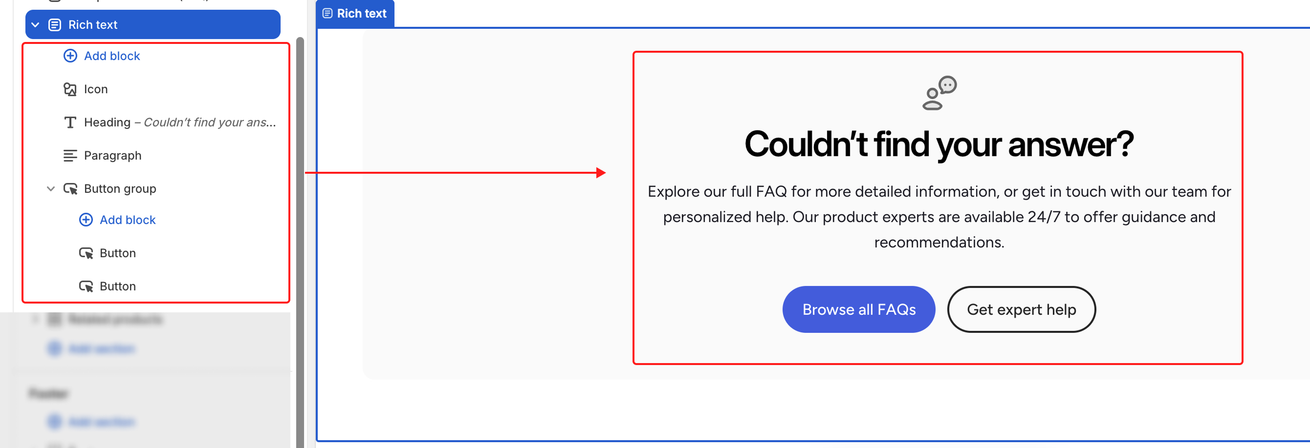 Rich text section theme blocks